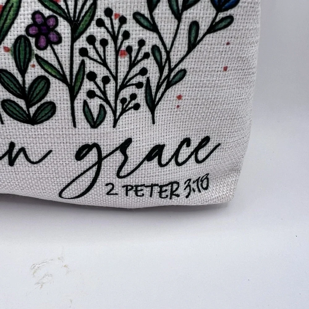 Makeup Bag Scripture 2 Peter 3:18 Grow in Grace Flower Pencil Pouch 9.5x7